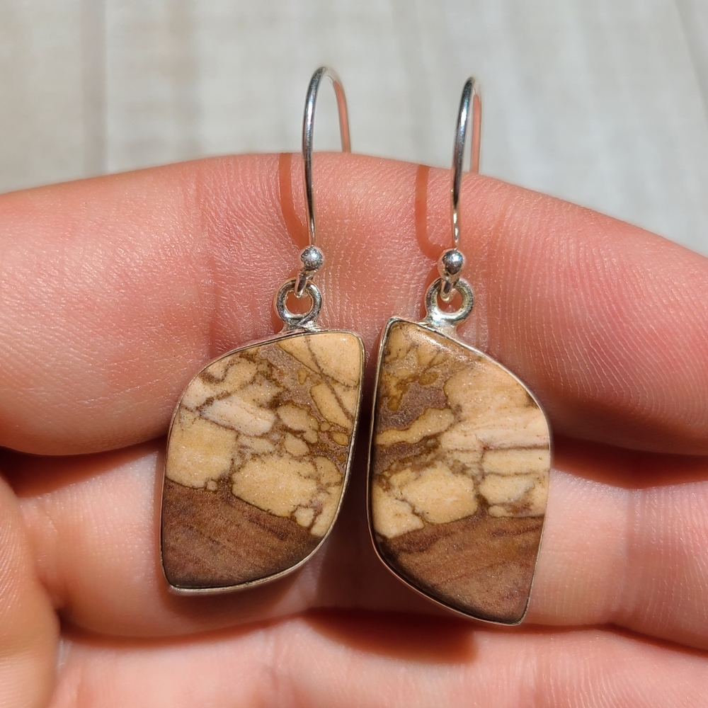 Natural Coffee Zebra Jasper 925 Earrings